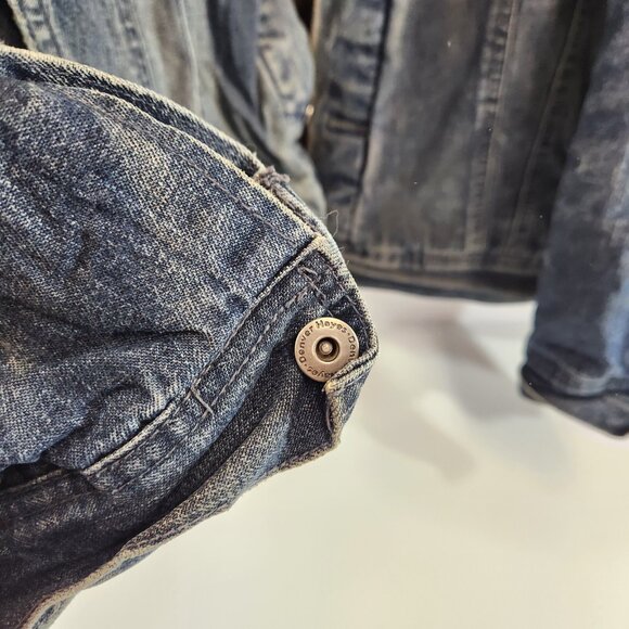 Denver Hayes Mens Lined Quilted Denim Jacket Distressed Parachutist Patch Warm - Picture 7 of 16